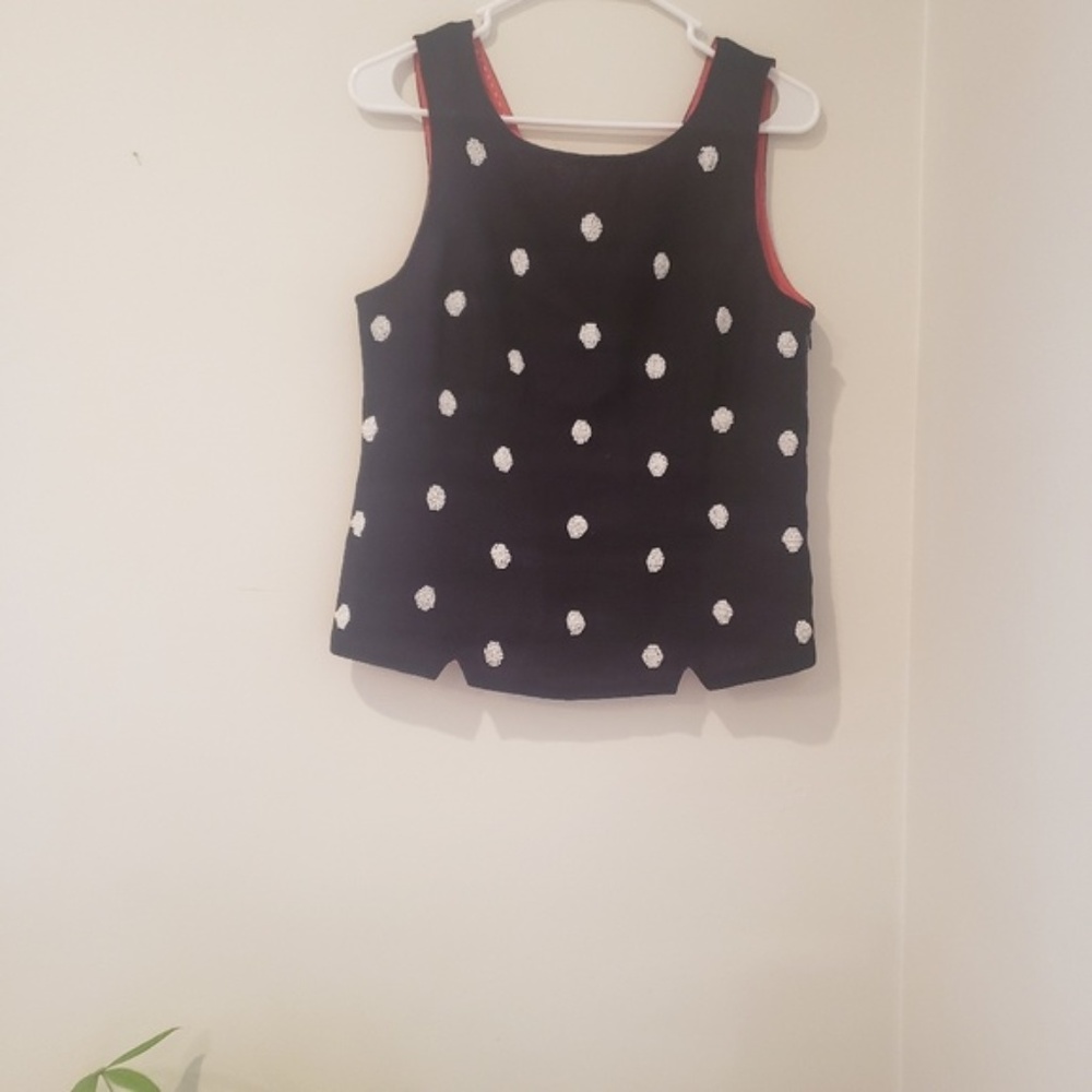 Anthropologie Odille Linen Polka Dot Beaded Top